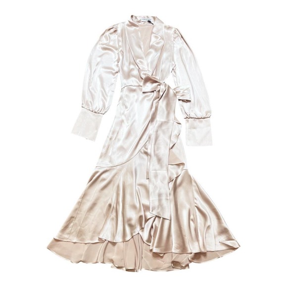 NONchalant Label NWT Champagne Satin Wrap Dress M - Picture 2 of 5